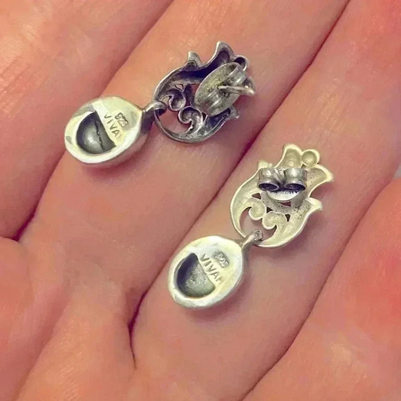 VINTAGE ITALIAN STERLING SILVER EARRINGS (ABALON  SHELL) - Picture 2 of 2